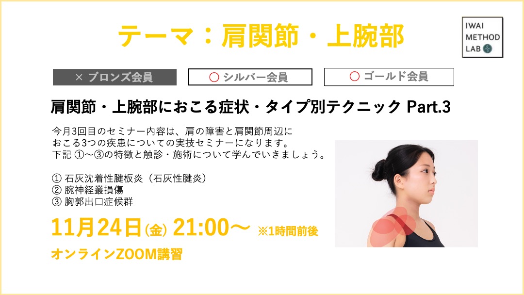 肩関節・上腕部におこる症状・タイプ別テクニック Part.3