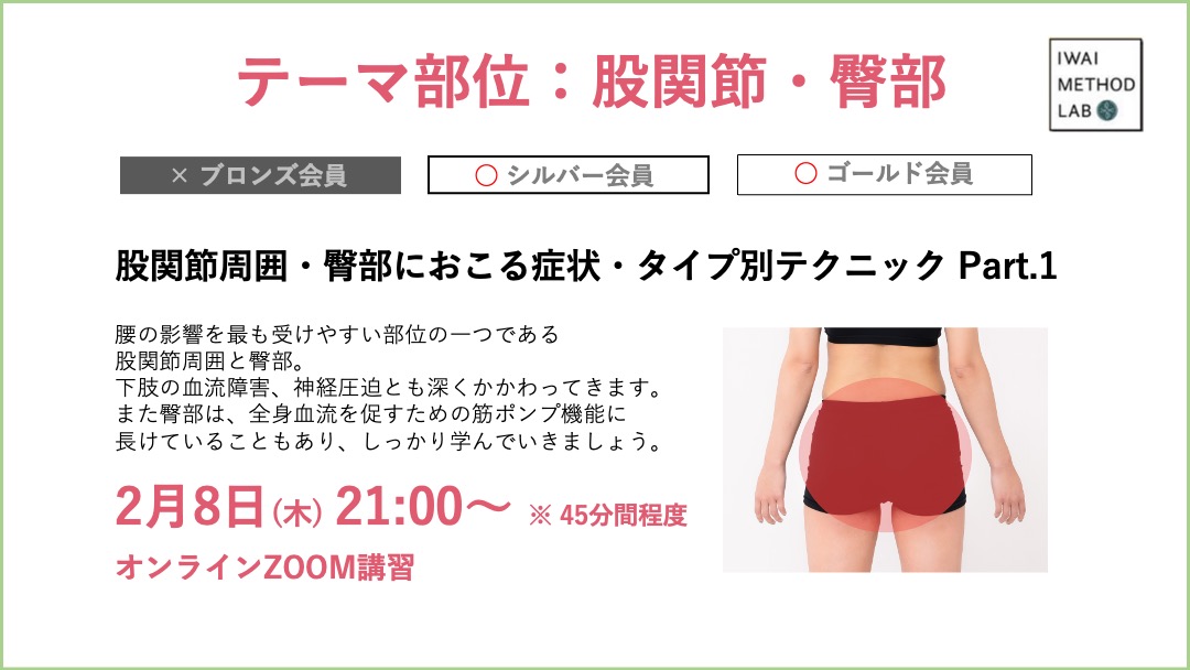 股関節周囲・臀部におこる症状・タイプ別テクニック Part.1